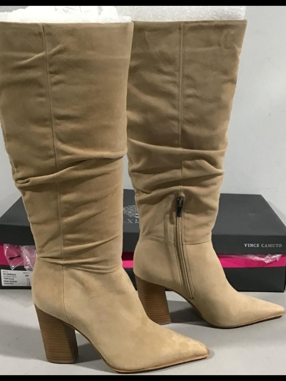 Vince Camuto Tortolla High Suede Slouchy Knee-High Pointed Toe Block Heel Boots